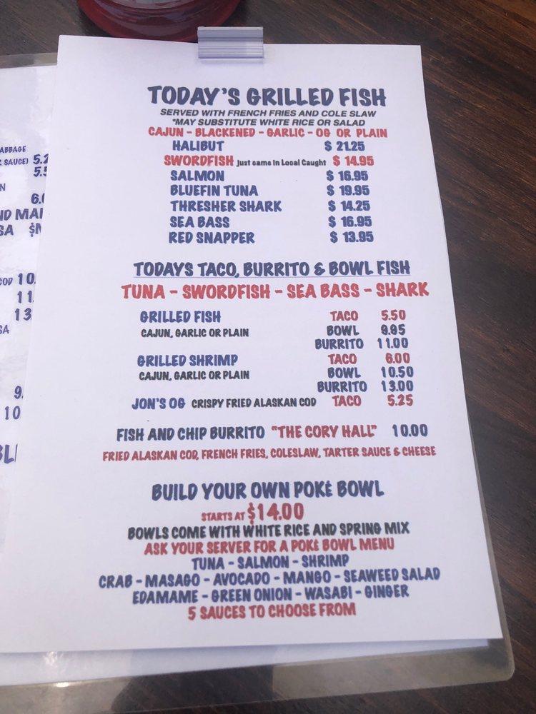 Menu at Jon's Fish Market restaurant, Dana Point