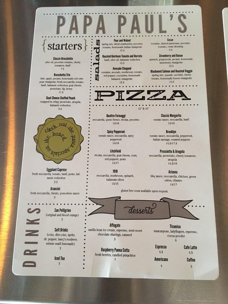 Menu at Papa Paul's Brick Oven Pizza & Pasta pub & bar, Litchfield Park