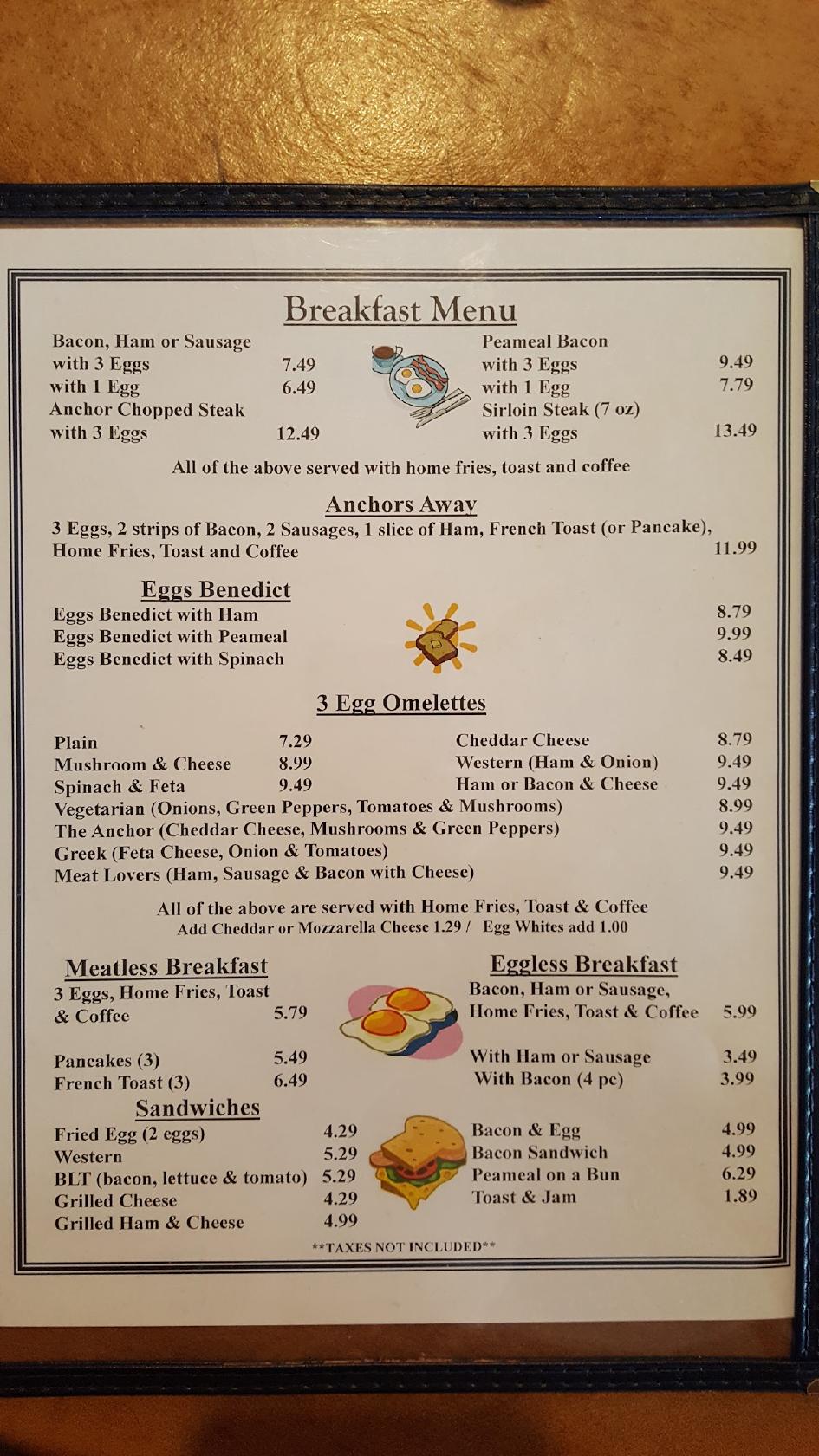 Menu at Anchor Family Restaurant,