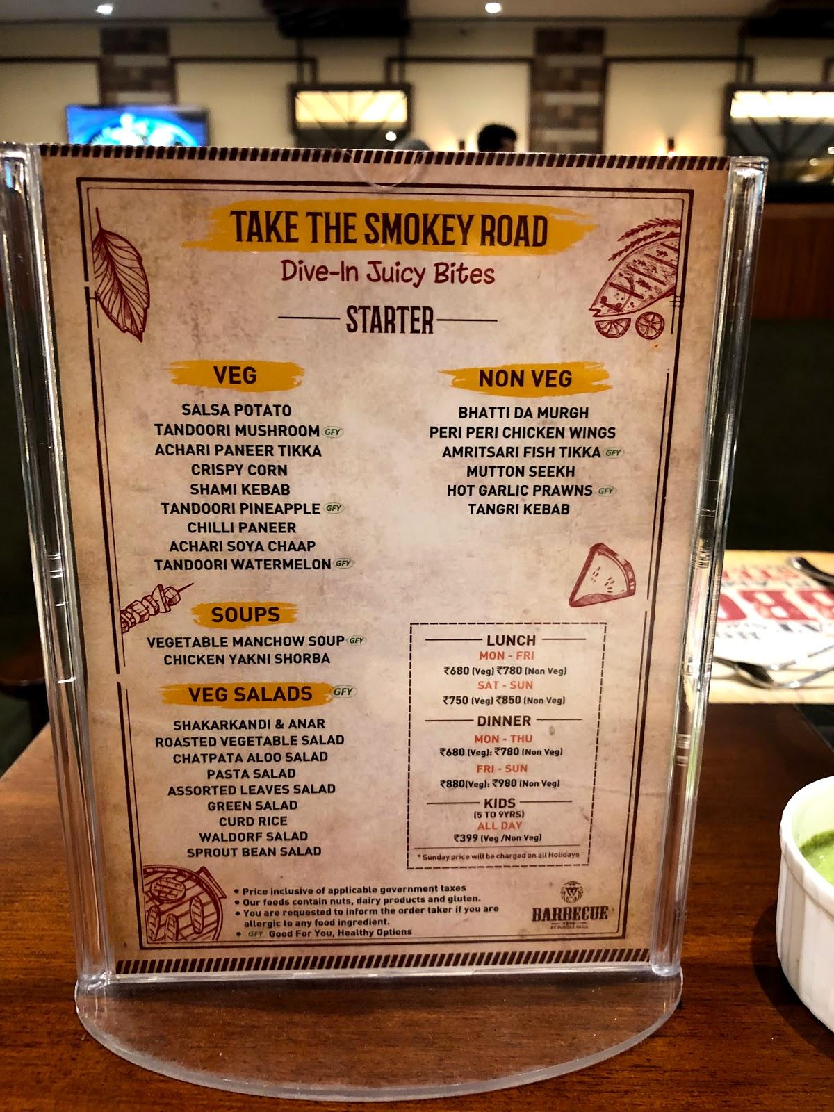 Menu at Barbecue By Punjab Grill Malleshwaram, Bengaluru