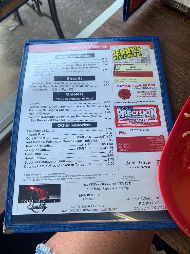 Menu at Dayton Coffee Shop restaurant, Dayton