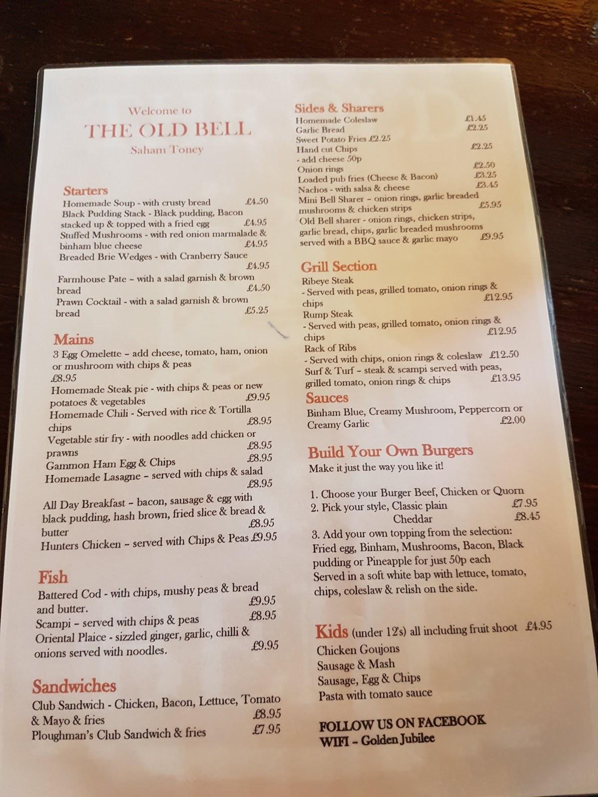 Menu at The Old Bell pub & bar, Watton