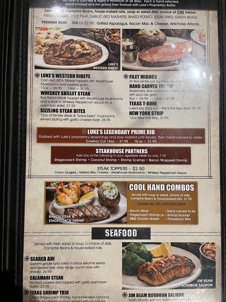 Menu at Cool Hand Luke's Steakhouse, Clovis