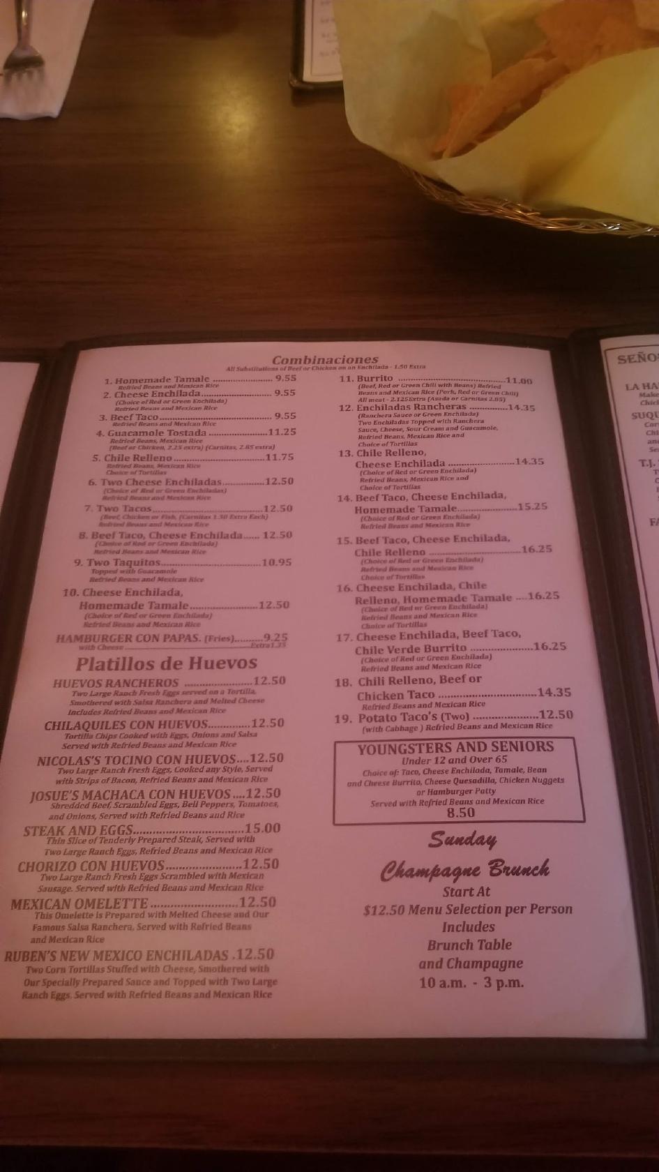 Menu at Señor Campos restaurant, La Habra