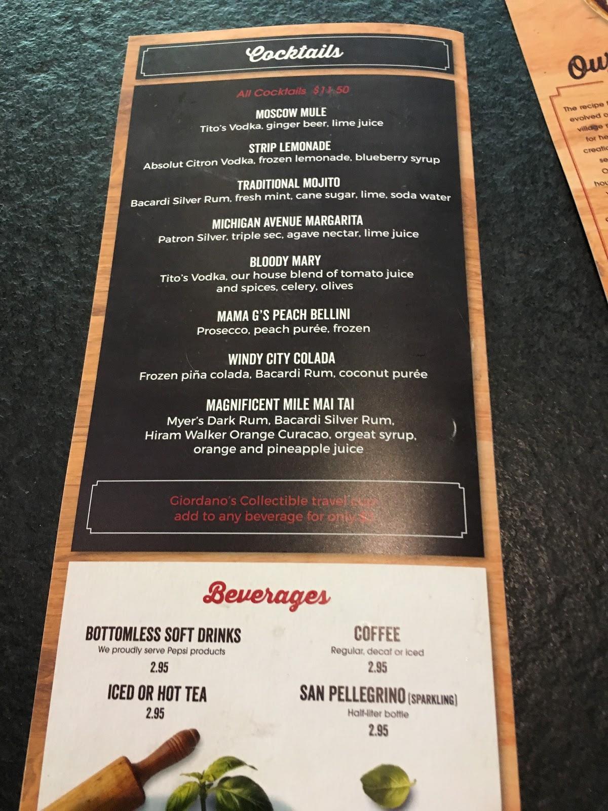 Menu at Giordano's pizzeria, Las Vegas, Las Vegas Blvd S Ste 200