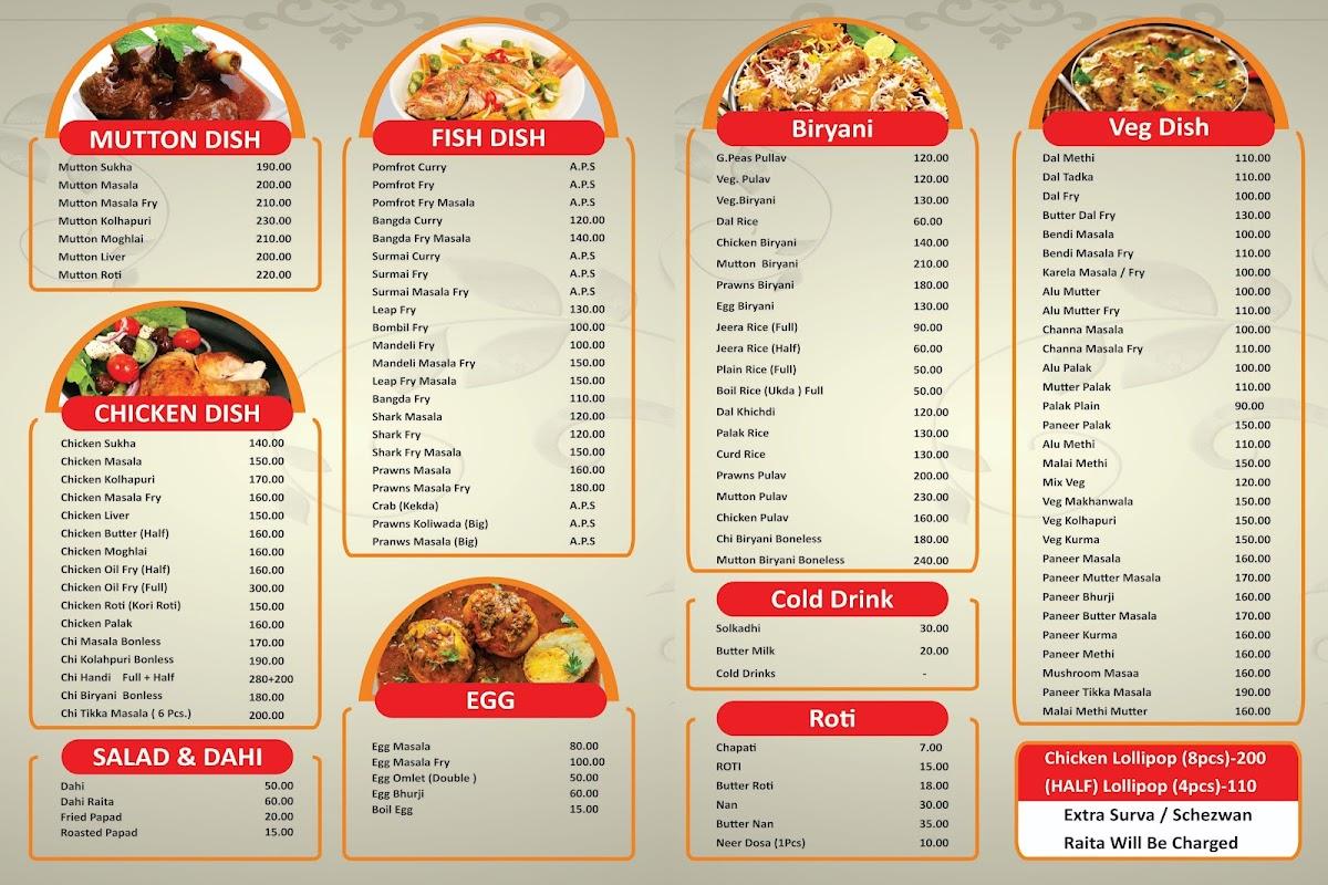 Menu at Nityanand Hotel, Mumbai, Hotel