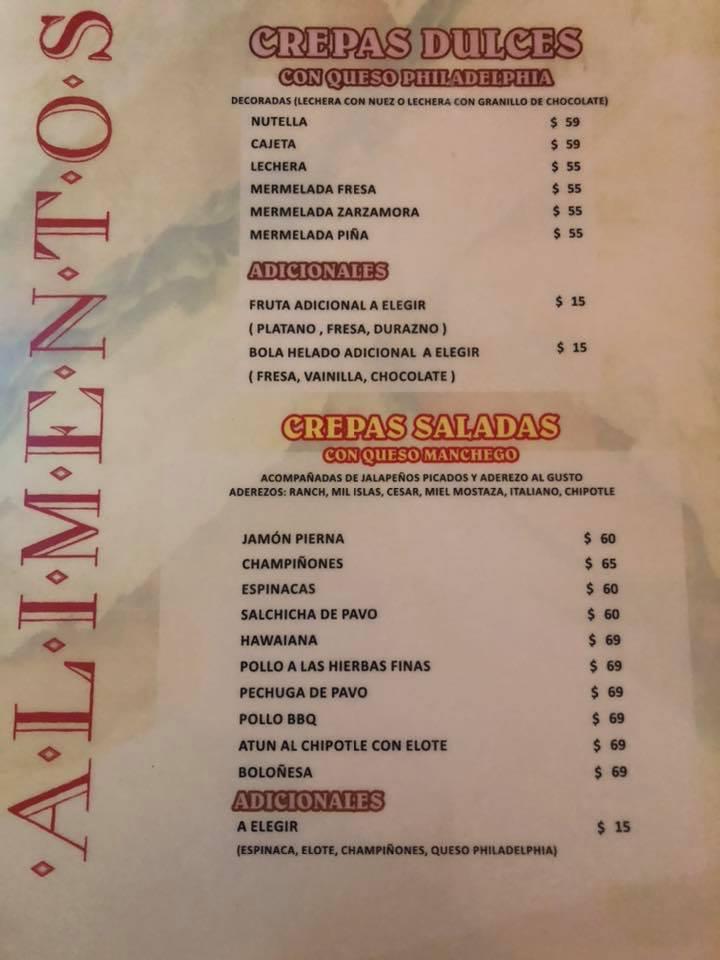 Menu at La Rocca restaurant, Mexico City