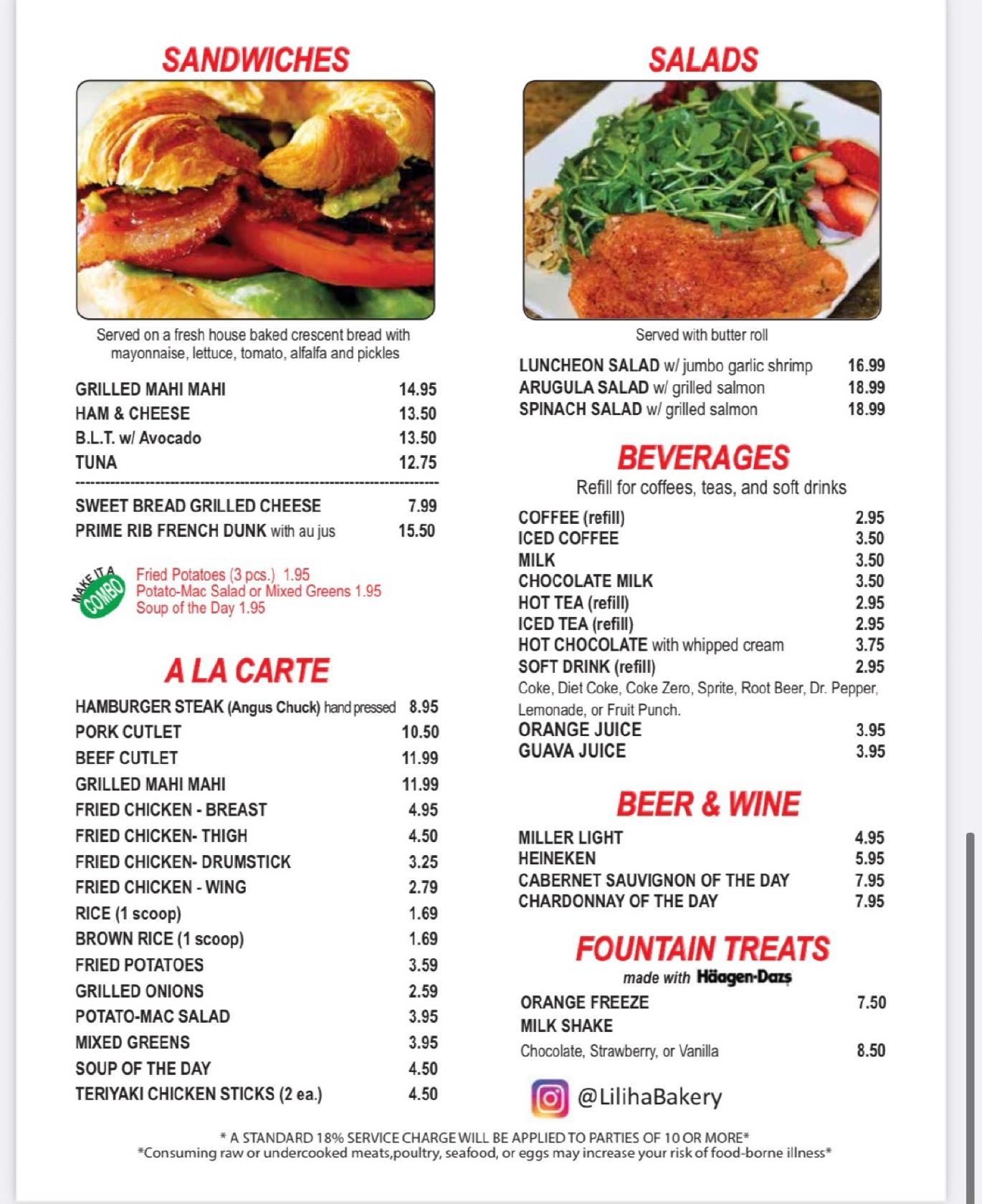 Menu at Liliha Bakery Nimitz, Honolulu, 580 N Nimitz Hwy