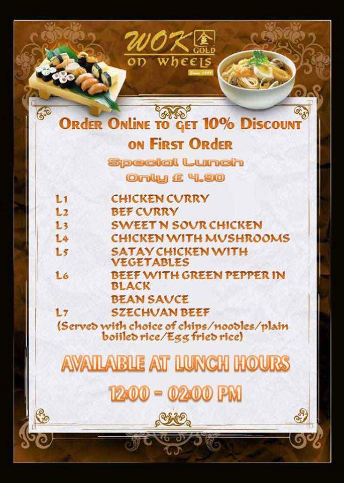 Menu at WOW Wok On Wheels Chinese Takeaway restaurant, Reading