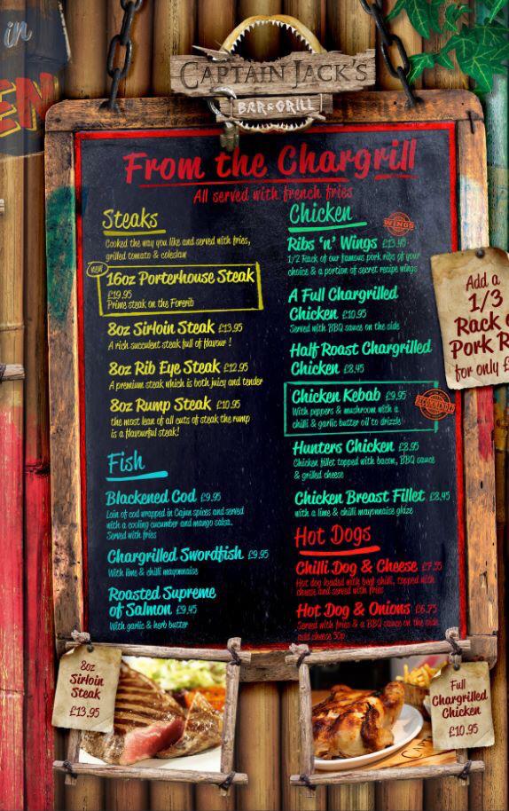 Menu at Captain Jack's Bar & Grill, Blackpool