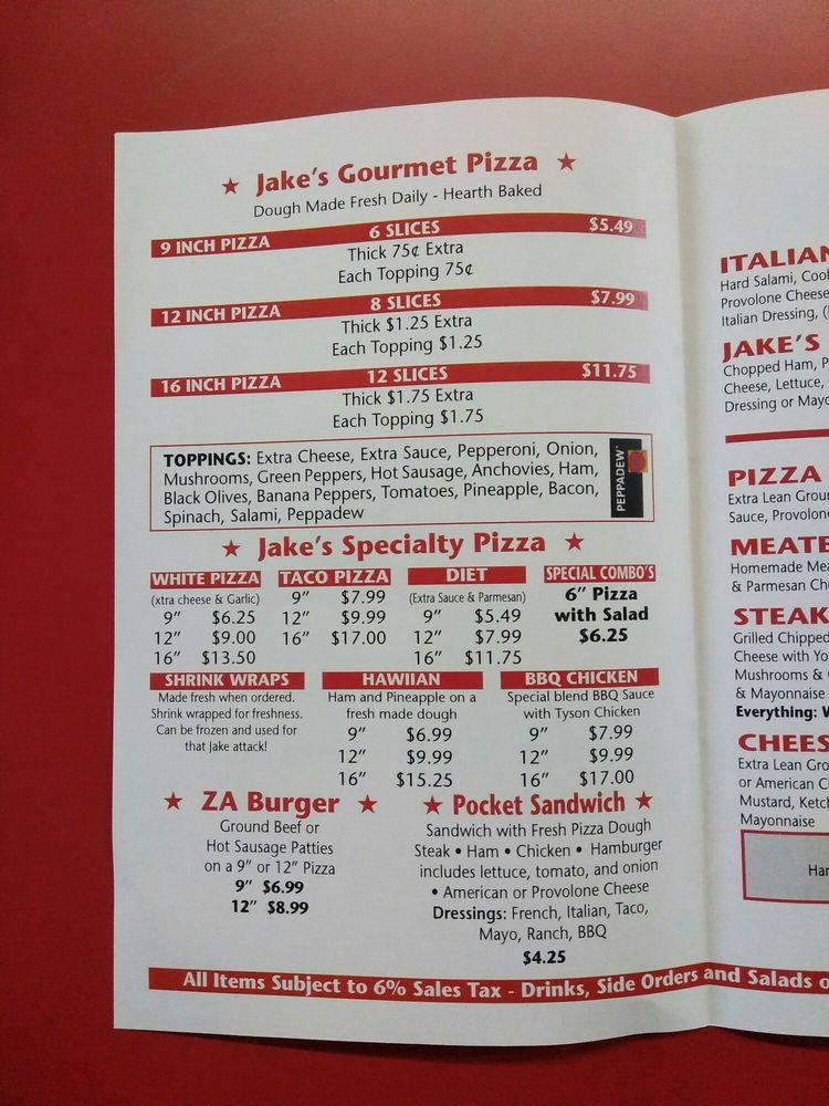 Menu at Jake's Pizza-NO DELIVERY pizzeria, North Belle Vernon