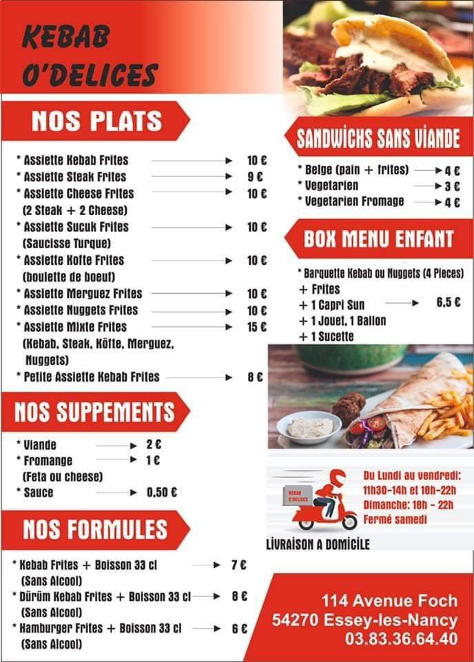 Menu Au Kebab O D Lices Fast Food Essey L S Nancy