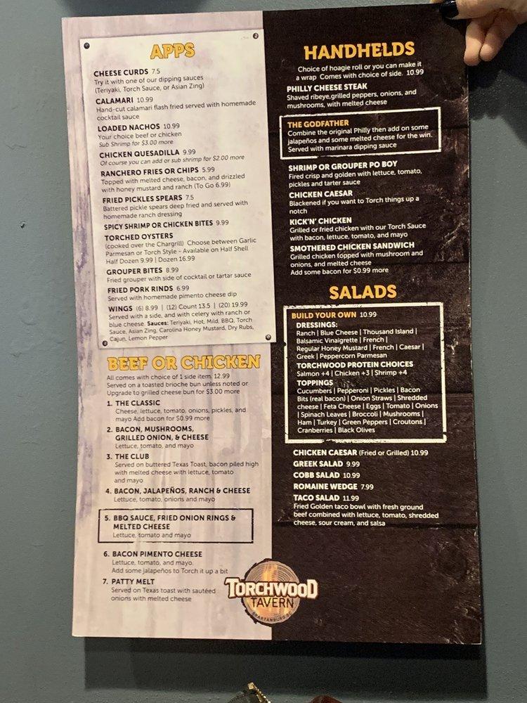 Menu at Torchwood Tavern restaurant, Spartanburg