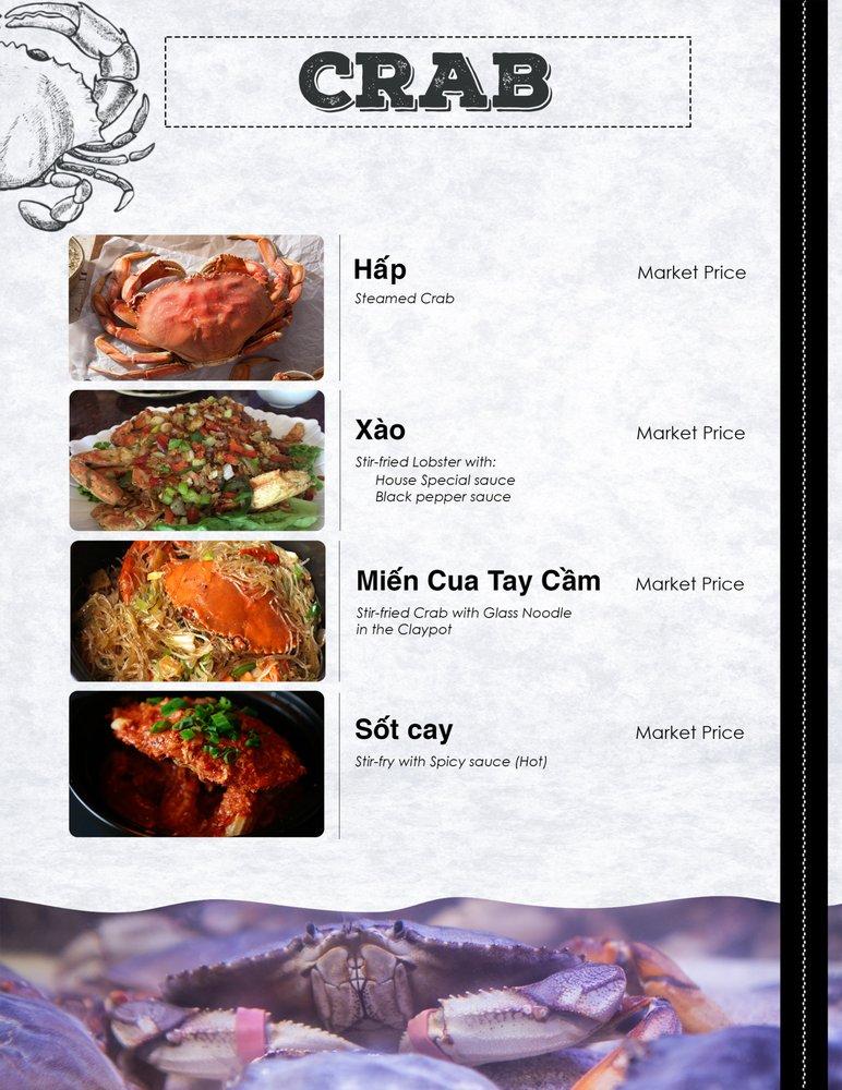 Menu at Tràm Chim Live King Crab restaurant, Westminster, Beach Blvd A