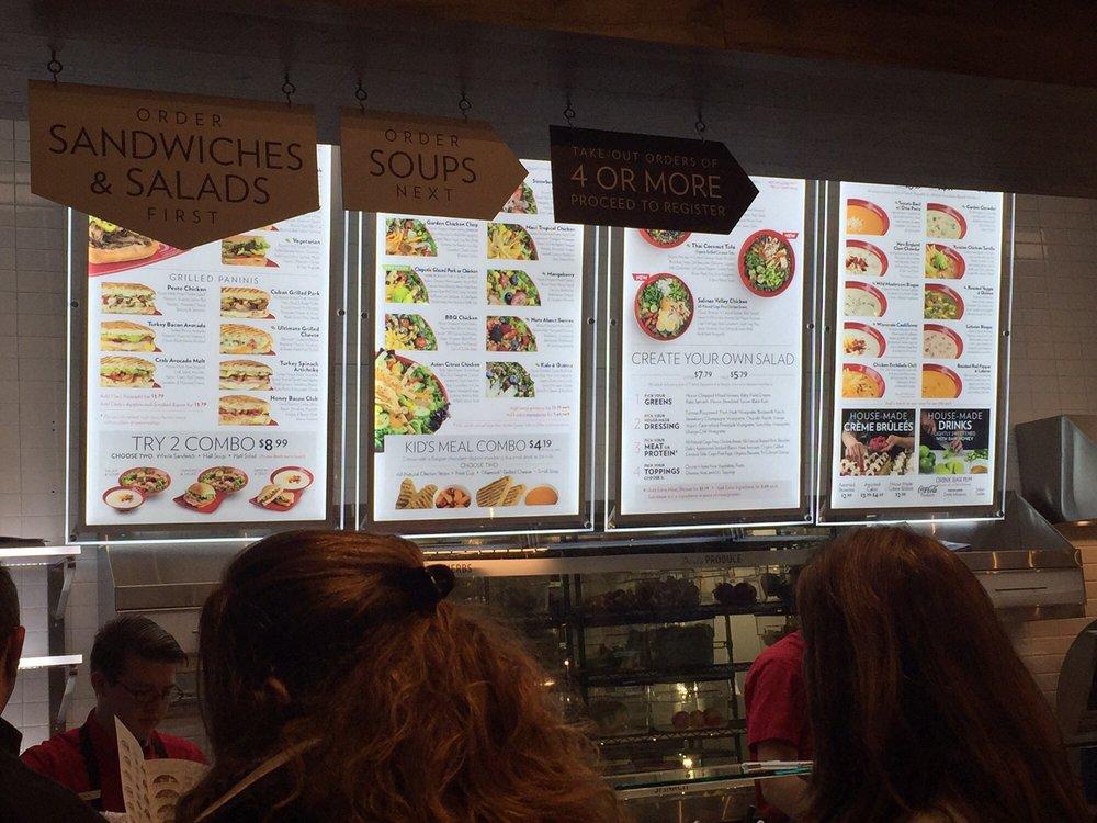 Menu at Café Zupas restaurant, Wheeling