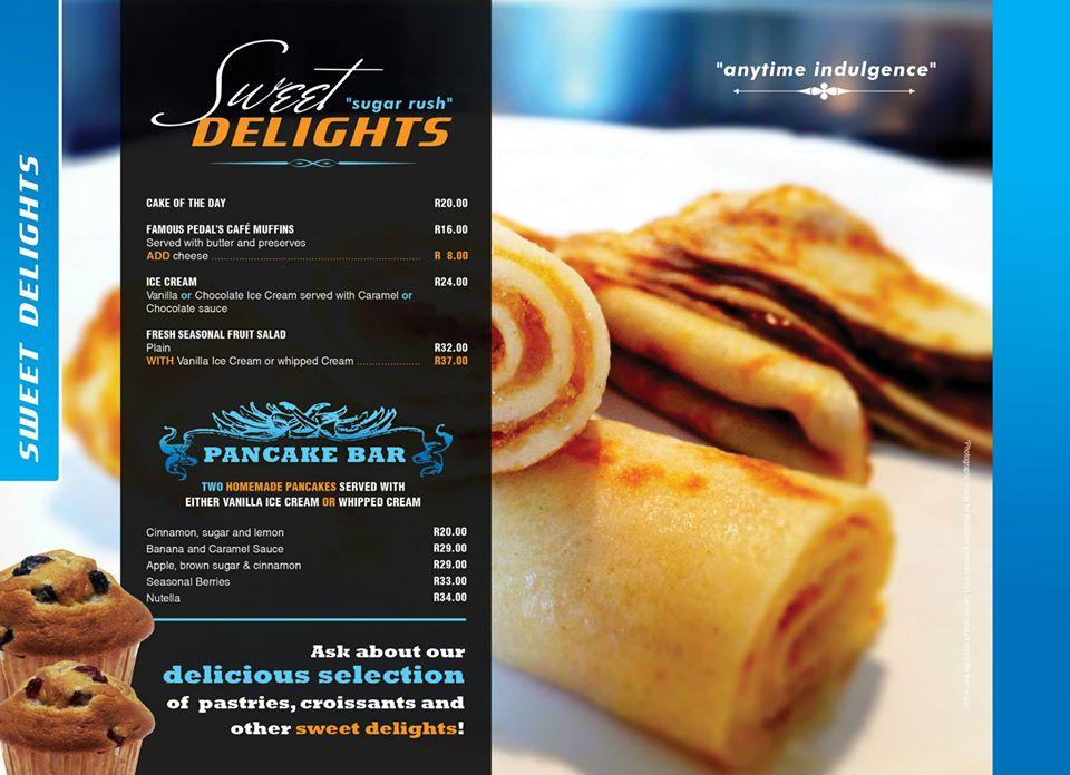 Menu at Pedals Cafe, Randburg, 30 Sparrow Dr