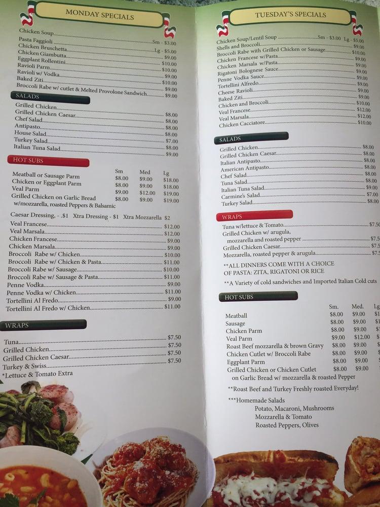 Menu at Carmine's Italian Deli restaurant, Jersey City