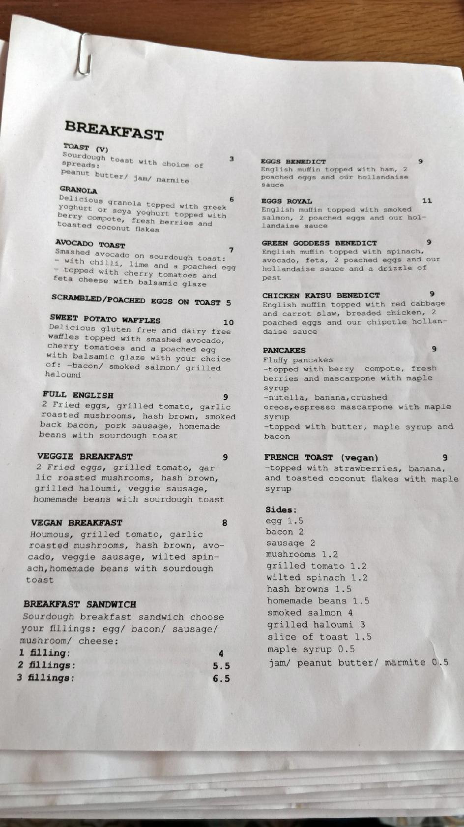 Menu At Wakey Wakey Cafe London