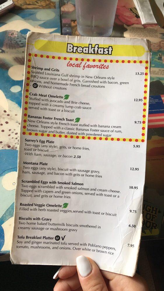 Menu at Surrey's Café & Juice Bar, New Orleans