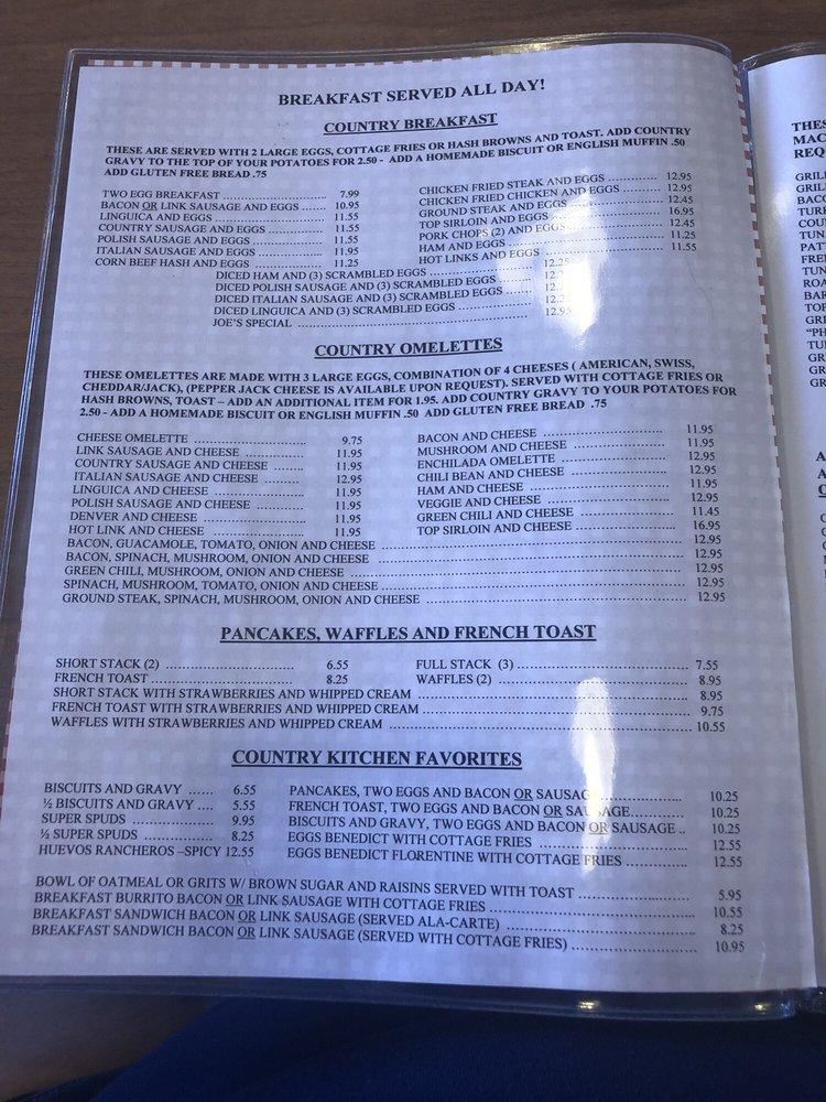 Menu at Carlos' Country Kitchen restaurant, Santa Rosa
