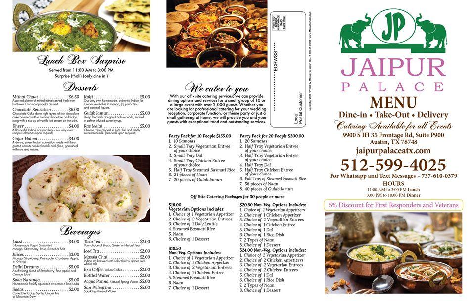 Menu at Jaipur Palace - Austin restaurant, Austin