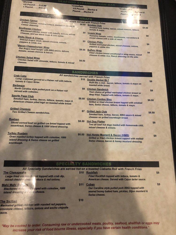 Menu at Sportspage Bar and Grille, Ashland