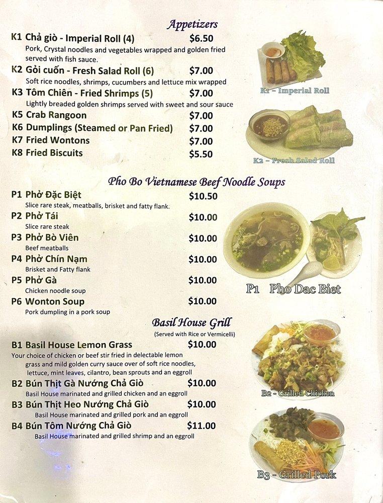 Menu at Basil House restaurant, Texas City