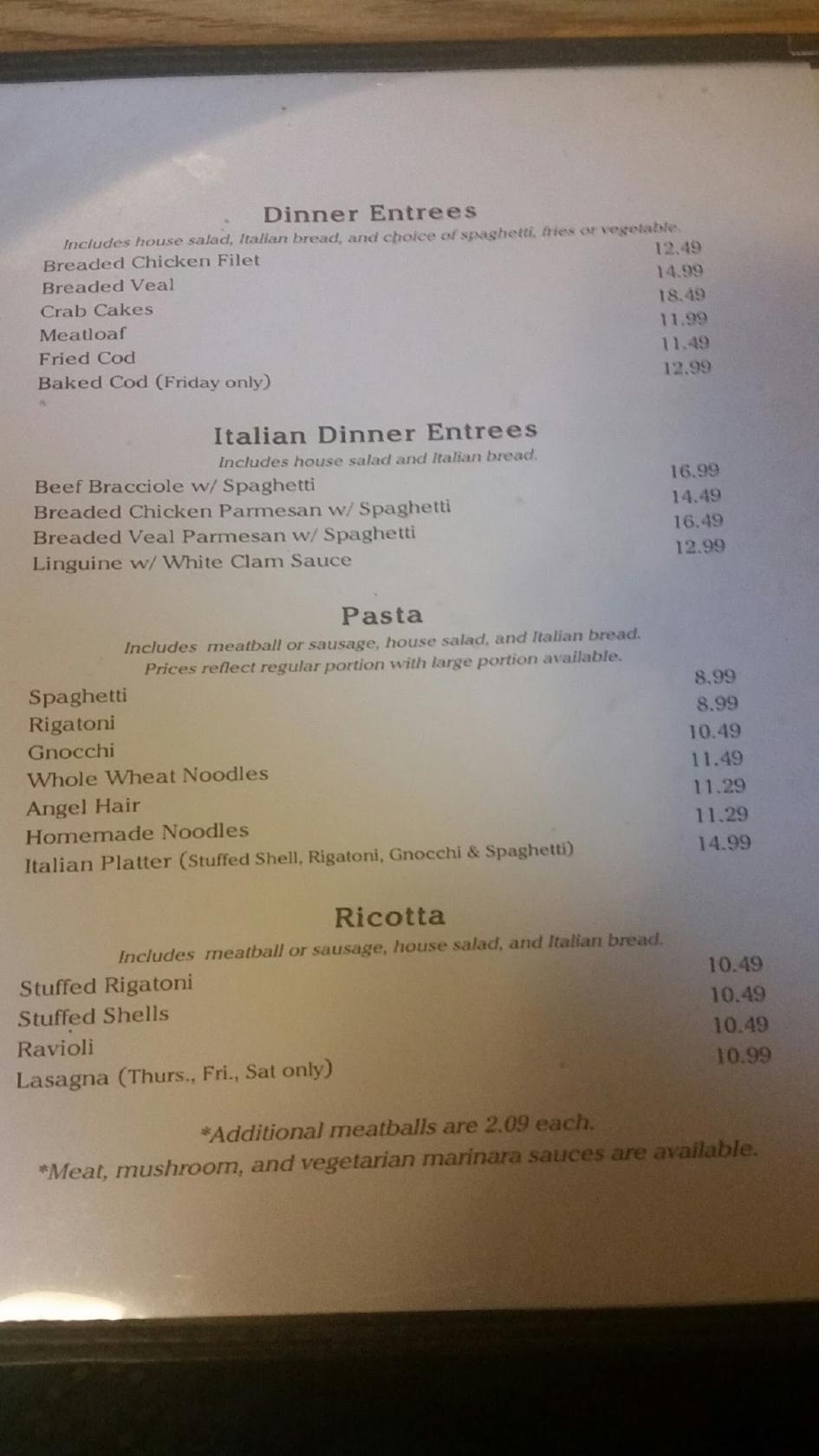 Menu at Lena's Cafe, Altoona