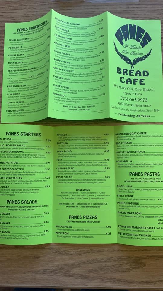 Menu at Panes Bread Cafe, Chicago