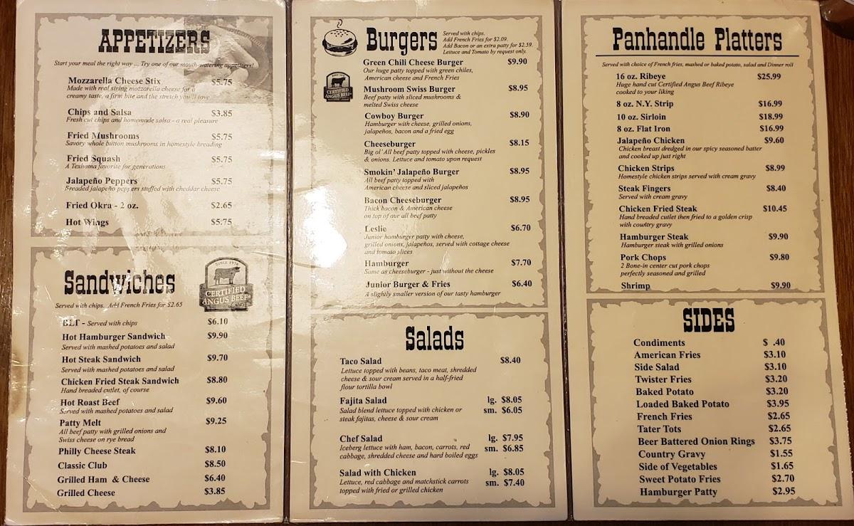 Menu at Texhoma Livestock Cafe, Texhoma