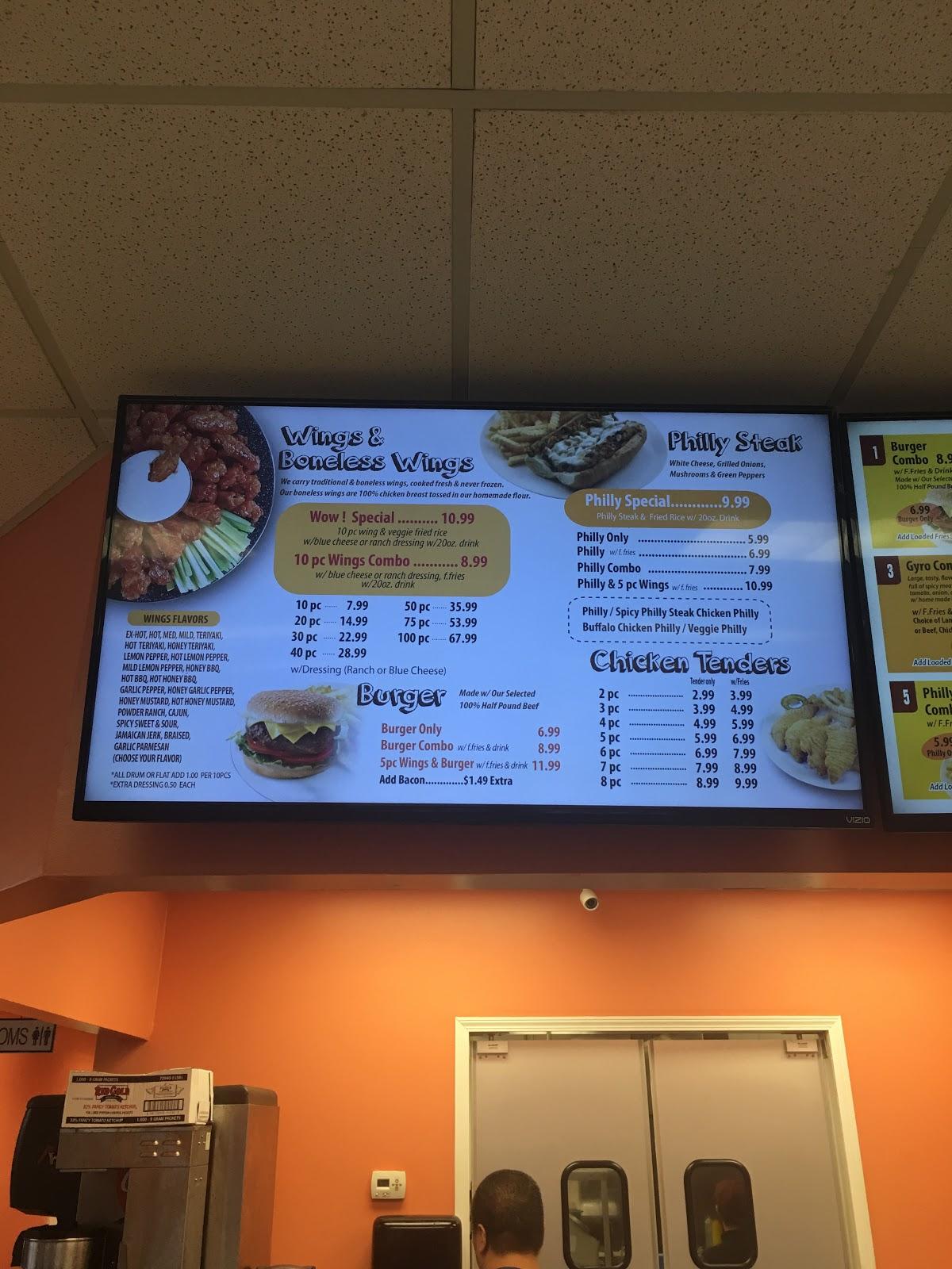 Menu at Wow Wings restaurant, Greenville