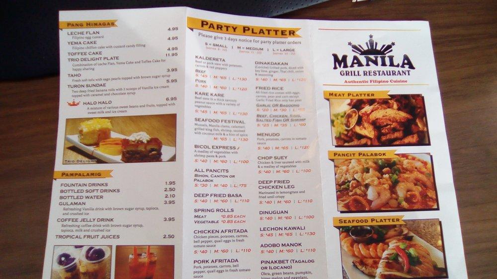 Menu at Manila Grill Restaurant, Edmonton