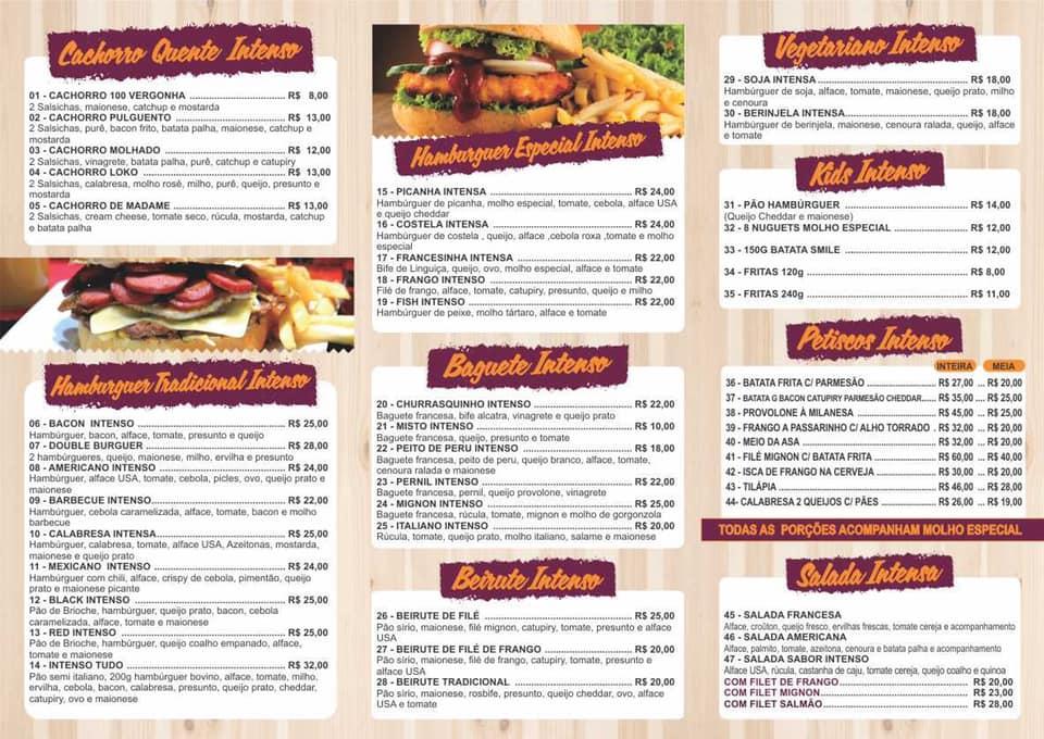 Sabor Intenso cardápio