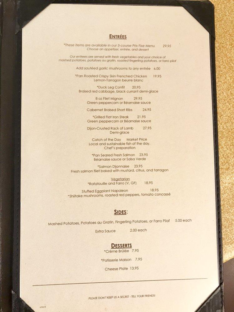 Menu at The French Gourmet restaurant, San Diego