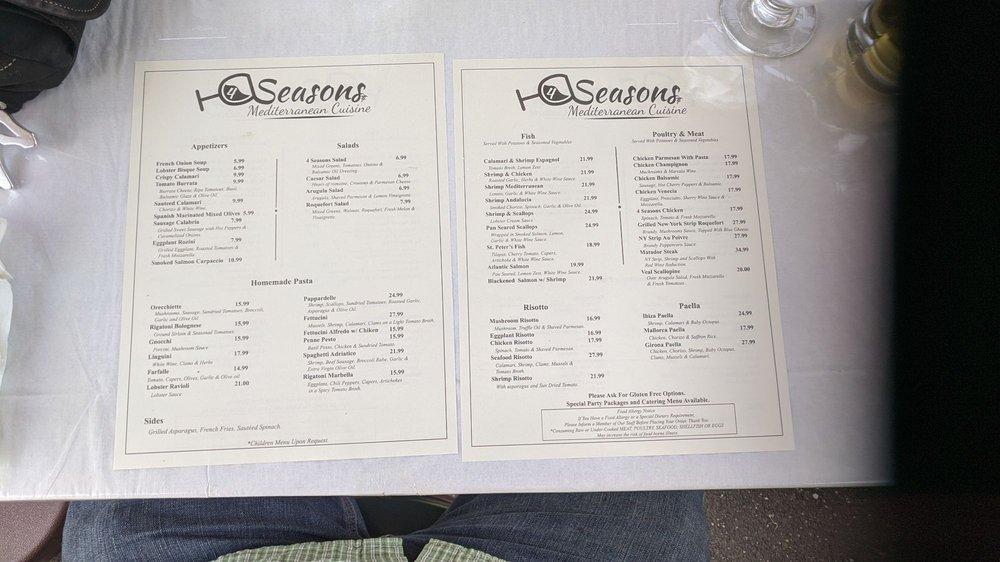 Menu at 4 Seasons Mediterranean Restaurant Danbury CT, Danbury
