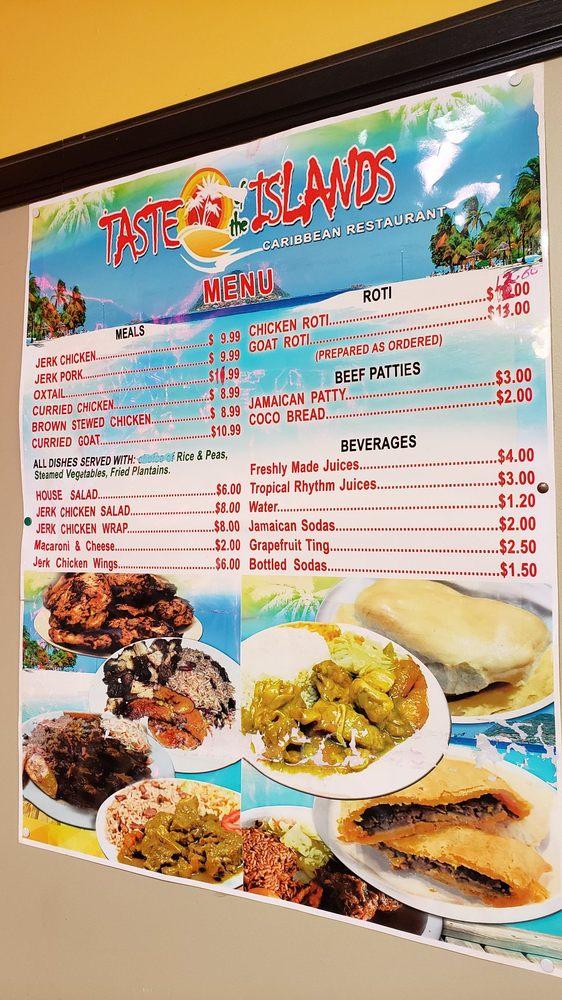 Menu at Taste of the Islands restaurant, Charleston, Ashley River Rd j