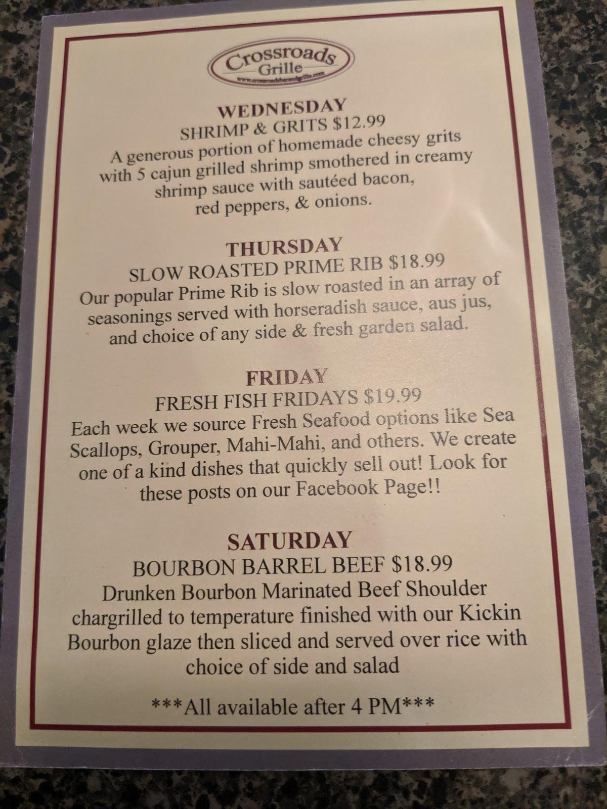 Menu at Crossroads Bar And Grille, Flowery Branch