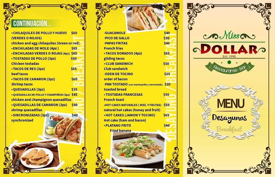 Menu at Miss dollar pub & bar, San Miguel de Cozumel, 20 Av. Sur