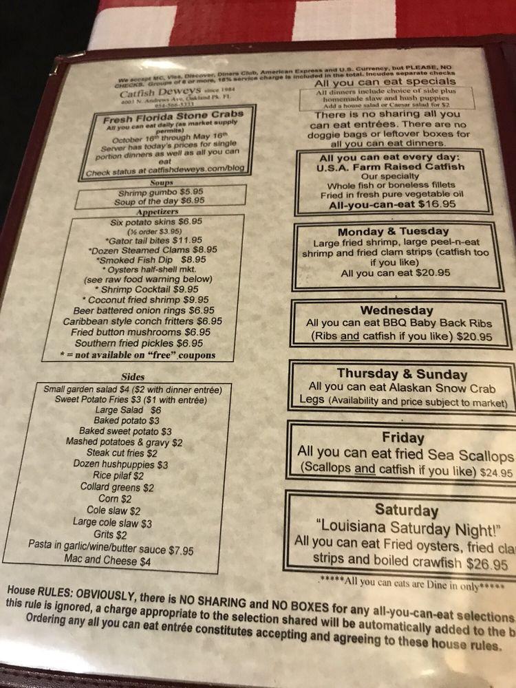 Menu at Catfish Deweys restaurant, Fort Lauderdale