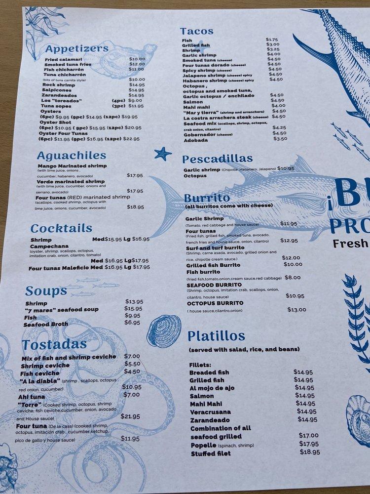 Menu at Four Tunas Fish & Bar, Escondido