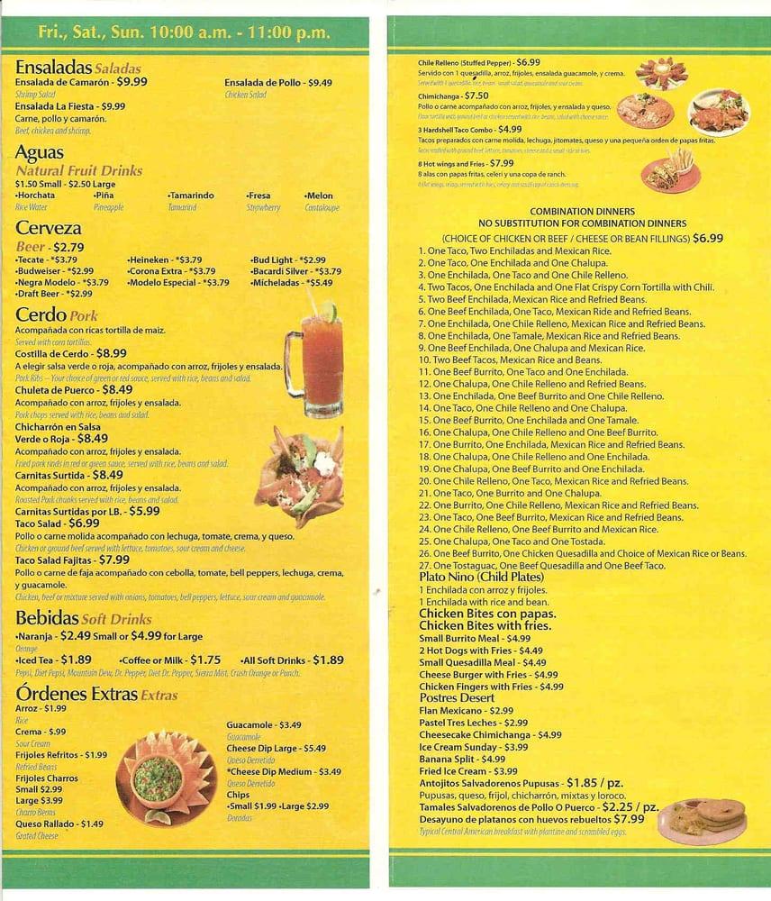 Menu at La Fiesta restaurant, Jonesboro