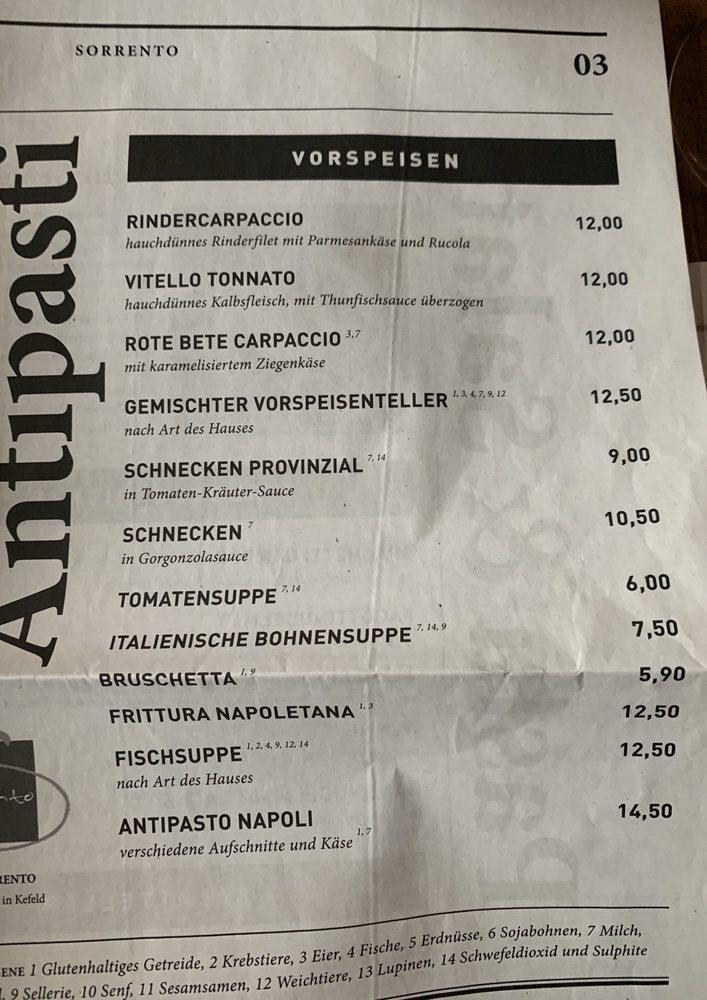 Speisekarte von Piazza Sorrento restaurant, Krefeld