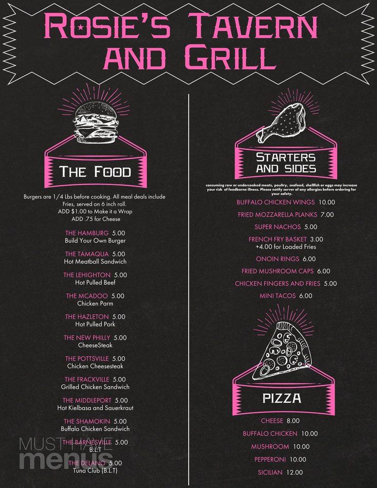 Menu at ROSIES TAVERN & GRILL pub & bar, Middleport
