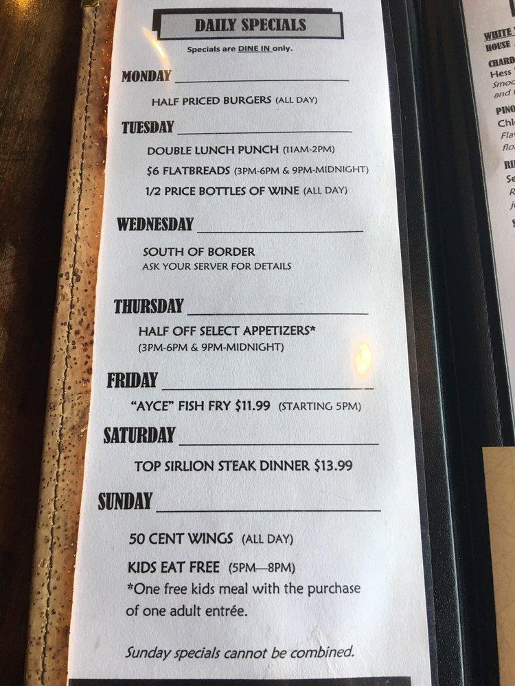 Menu at Willy McCoys pub & bar, Chaska