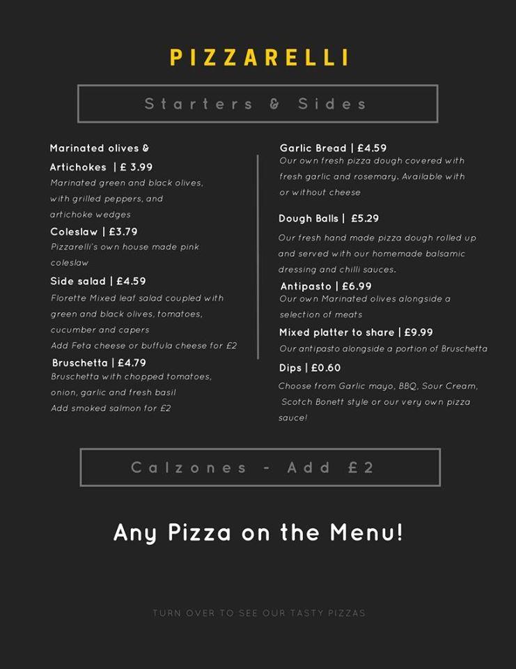 Menu at Pizzarelli pizzeria, Eastbourne