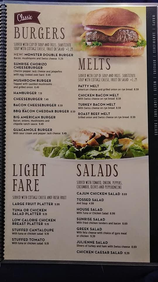 Menu at Sunrise House of Pancakes restaurant, Walkerton