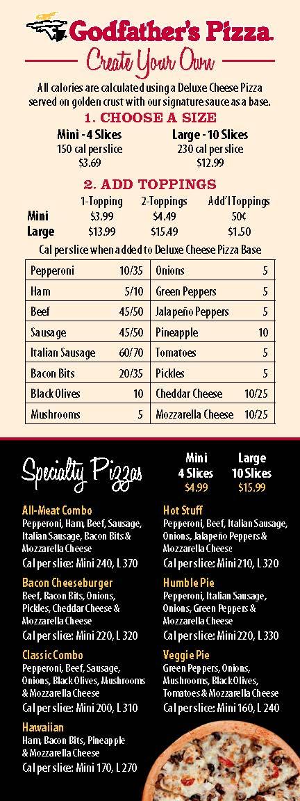 Menu at Godfather's Pizza Express pizzeria, Paris