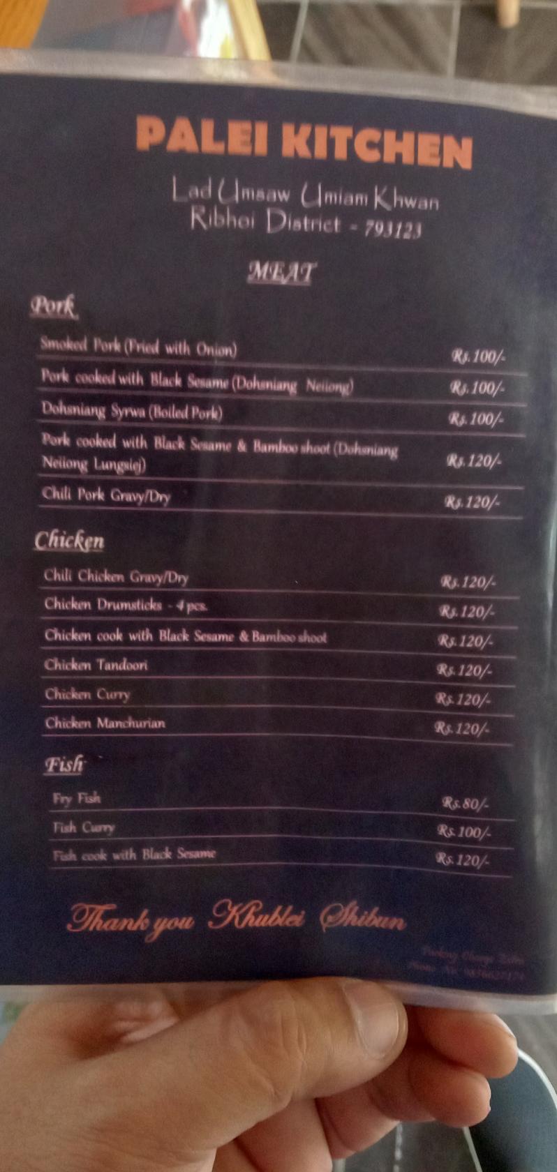Menu at Palei Kitchen, Shillong