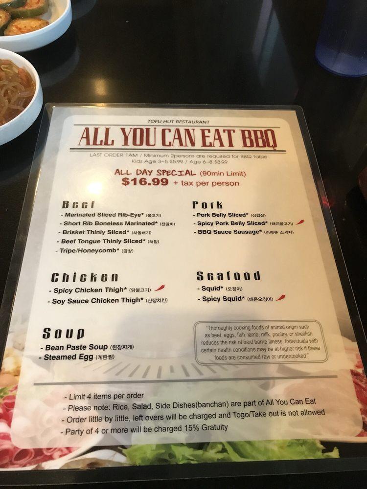 Menu at Tofu Hut BBQ, Las Vegas, W Spring Mountain Rd