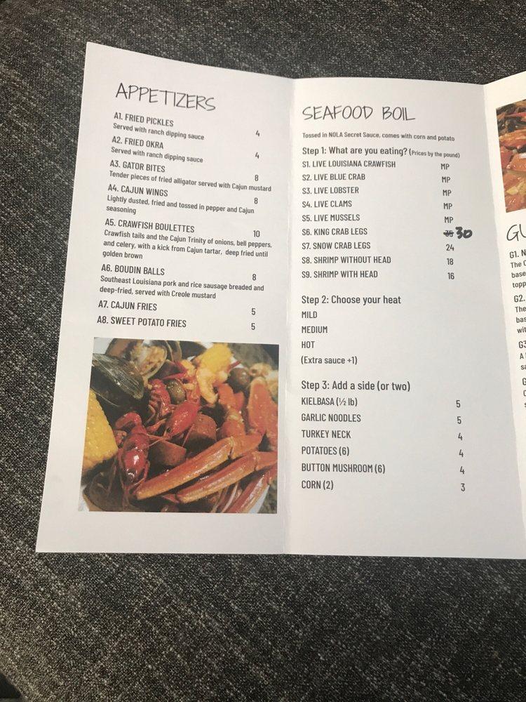 Menu at NOLA Cajun Kitchen restaurant, West Boylston